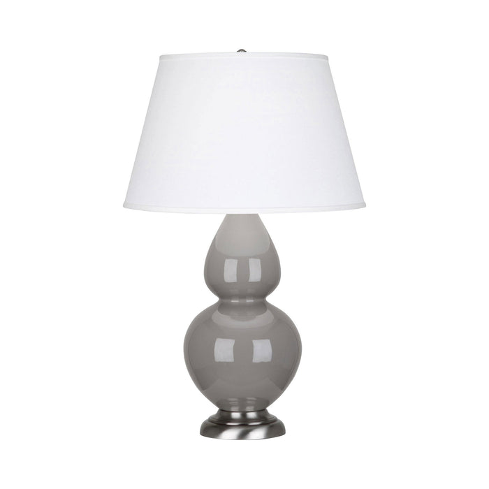 Double Gourd Large Accent Table Lamp in Smoky Taupe/Fabric Hardback/Antique Silver.