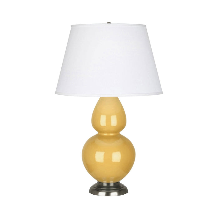 Double Gourd Large Accent Table Lamp in Sunset Yellow/Fabric Hardback/Antique Silver.