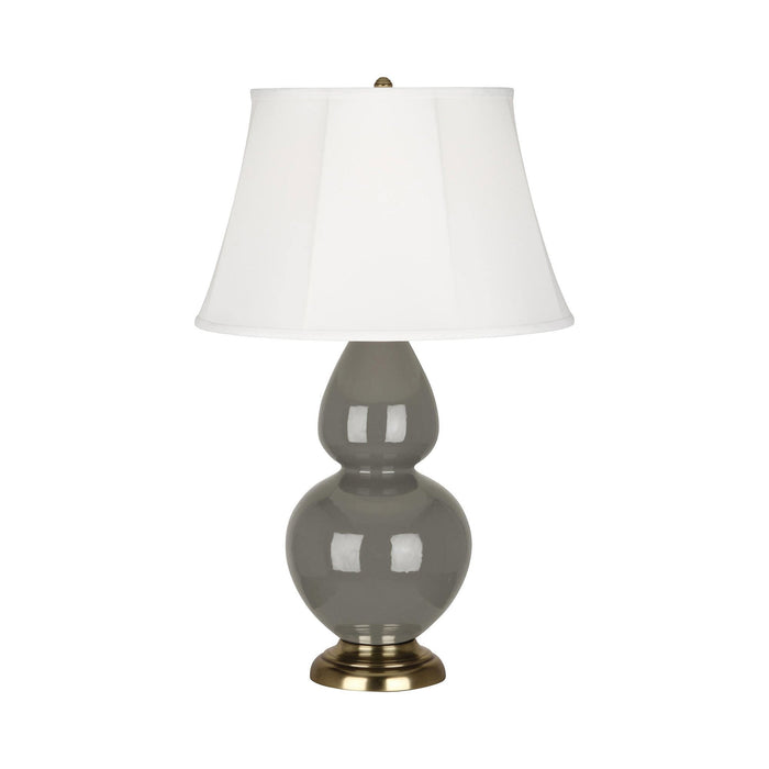 Double Gourd Large Accent Table Lamp with Brass Base in Ash/Silk Stretch.
