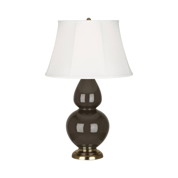 Double Gourd Large Accent Table Lamp with Brass Base in Brown Tea/Silk Stretch.