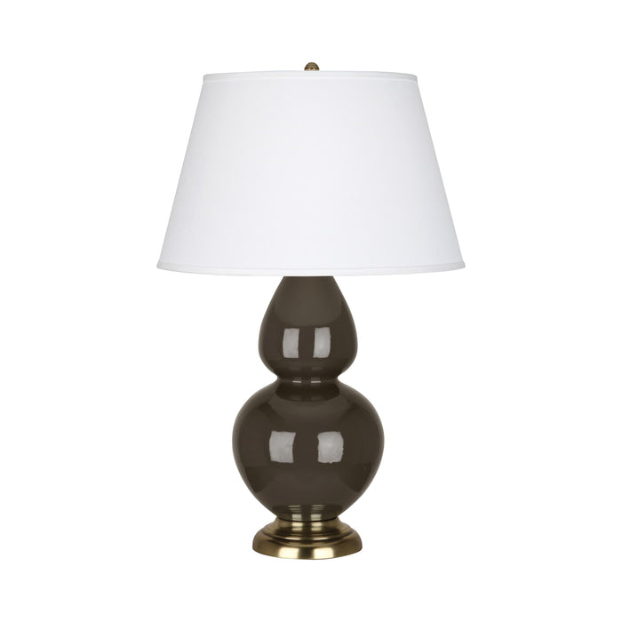 Double Gourd Large Accent Table Lamp with Brass Base in Brown Tea/Fabric Hardback.