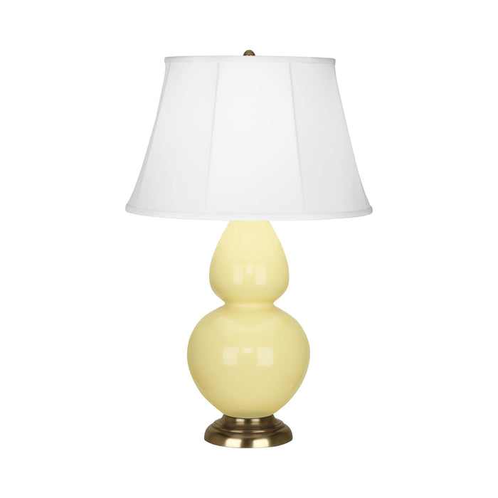 Double Gourd Large Accent Table Lamp with Brass Base in Butter/Silk Stretch.