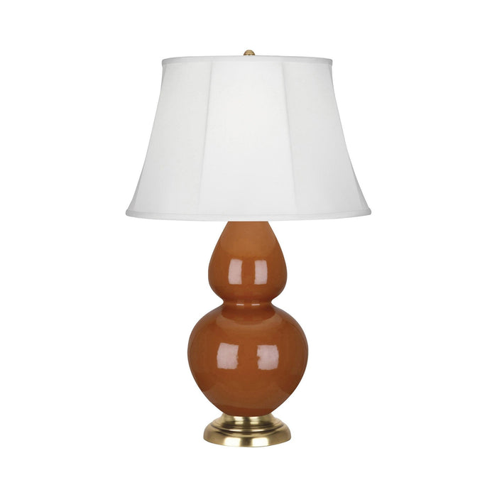 Double Gourd Large Accent Table Lamp with Brass Base in Cinnamon/Silk Stretch.