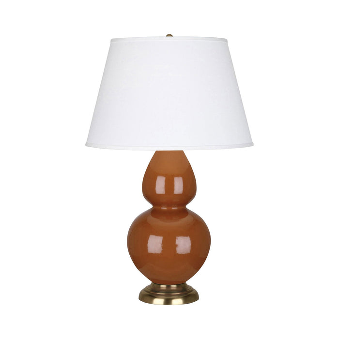 Double Gourd Large Accent Table Lamp in Cinnamon/Fabric Hardback/Brass.
