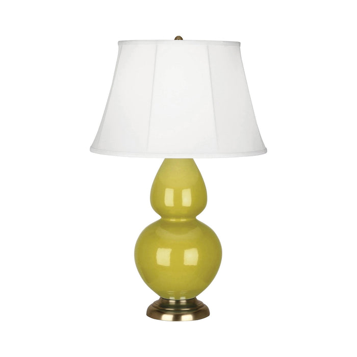 Double Gourd Large Accent Table Lamp with Brass Base in Citron/Silk Stretch.