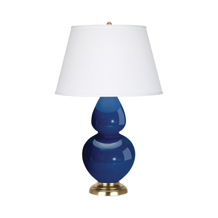 Double Gourd Large Accent Table Lamp with Brass Base in Marine Blue/Fabric Hardback.