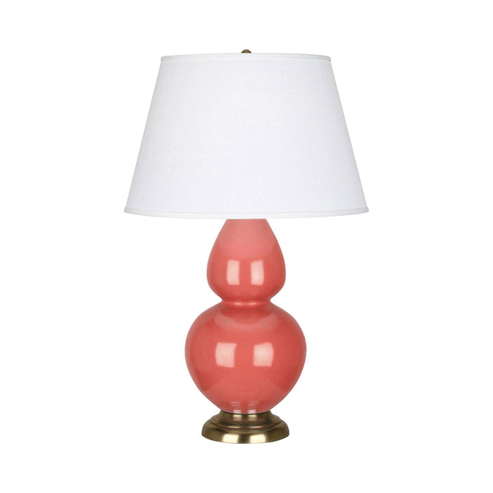 Double Gourd Large Accent Table Lamp with Brass Base in Melon/Fabric Hardback.