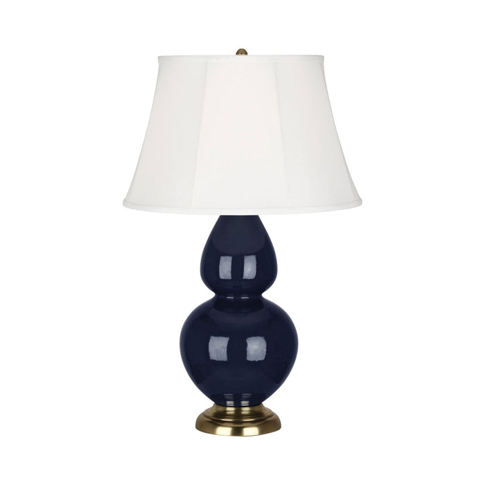 Double Gourd Large Accent Table Lamp in Midnight Blue/Silk Stretch/Brass.