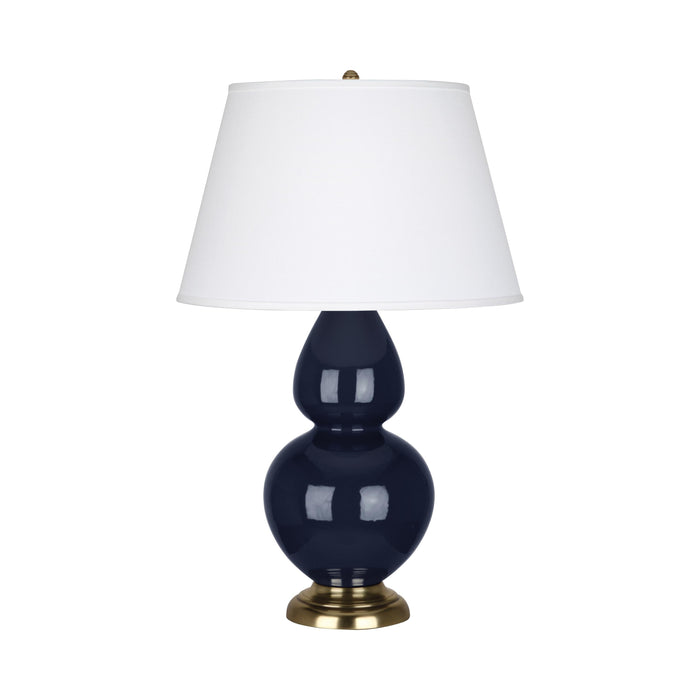 Double Gourd Large Accent Table Lamp in Midnight Blue/Fabric Hardback/Brass.
