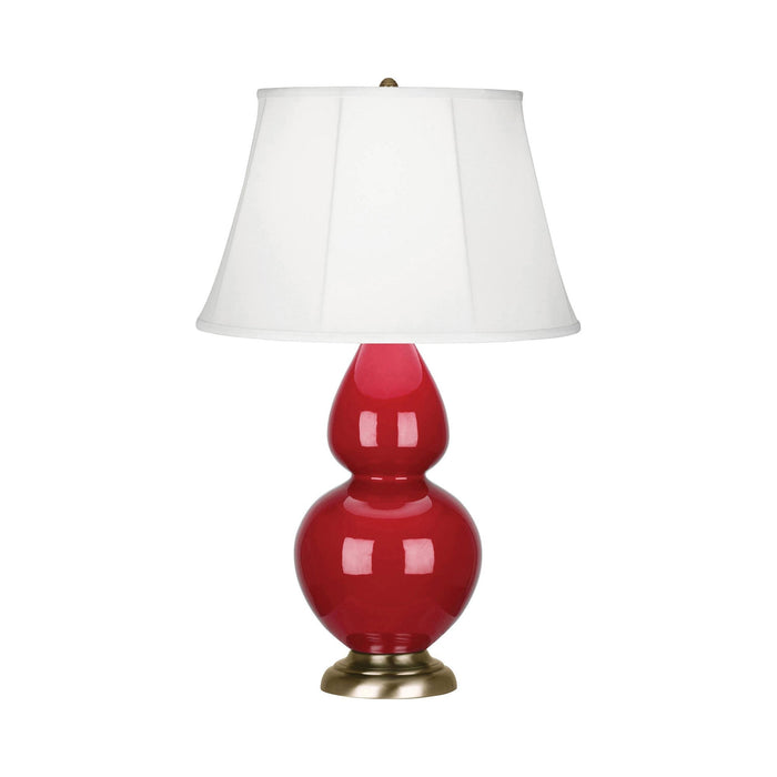 Double Gourd Large Accent Table Lamp in Ruby Red/Silk Stretch/Brass.