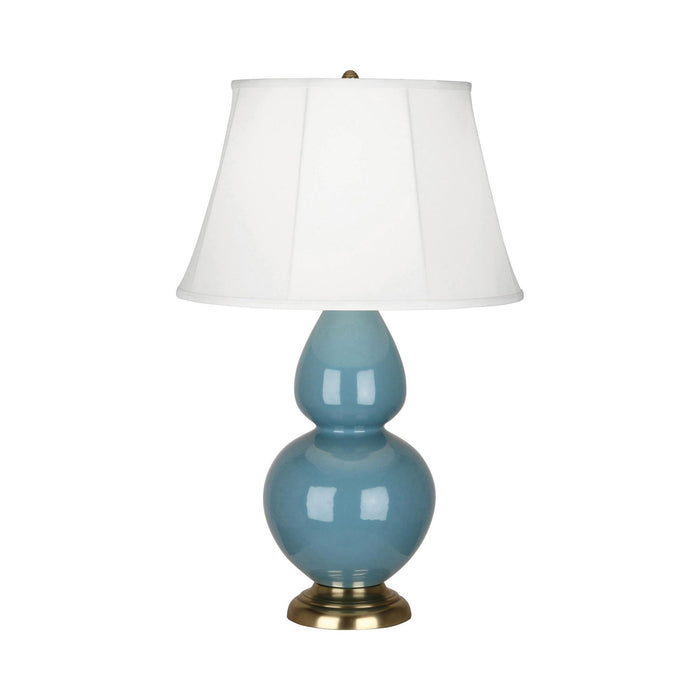 Double Gourd Large Accent Table Lamp with Brass Base in Steel Blue/Silk Stretch.