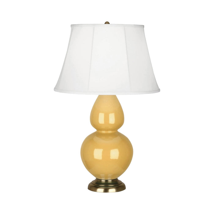 Double Gourd Large Accent Table Lamp with Brass Base in Sunset Yellow/Silk Stretch.