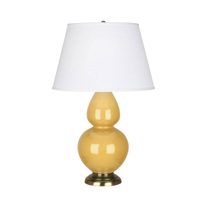 Double Gourd Large Accent Table Lamp with Brass Base in Sunset Yellow/Fabric Hardback.