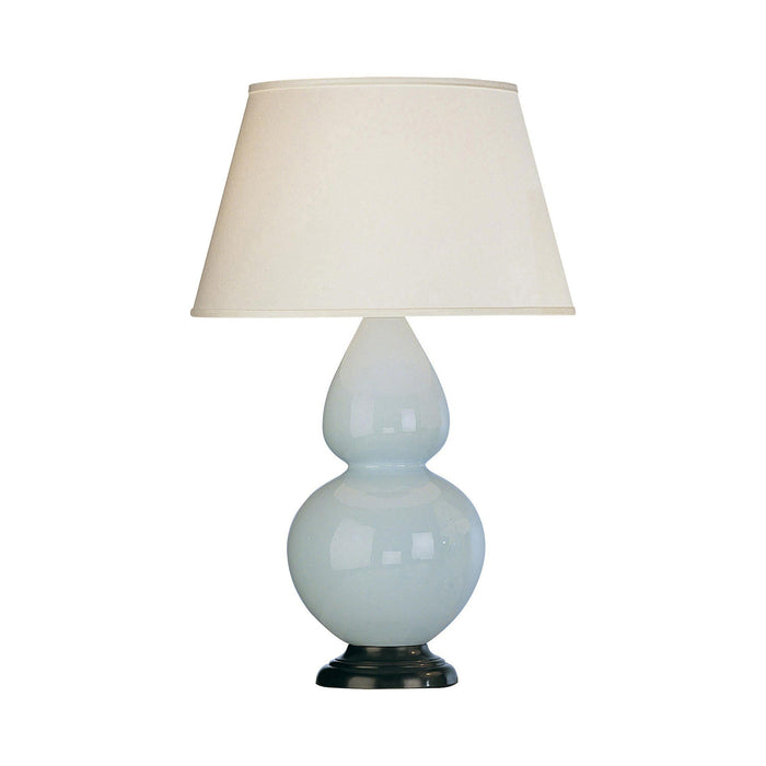 Double Gourd Large Accent Table Lamp with Bronze Base in Baby Blue/Fabric Hardback/Bronze.