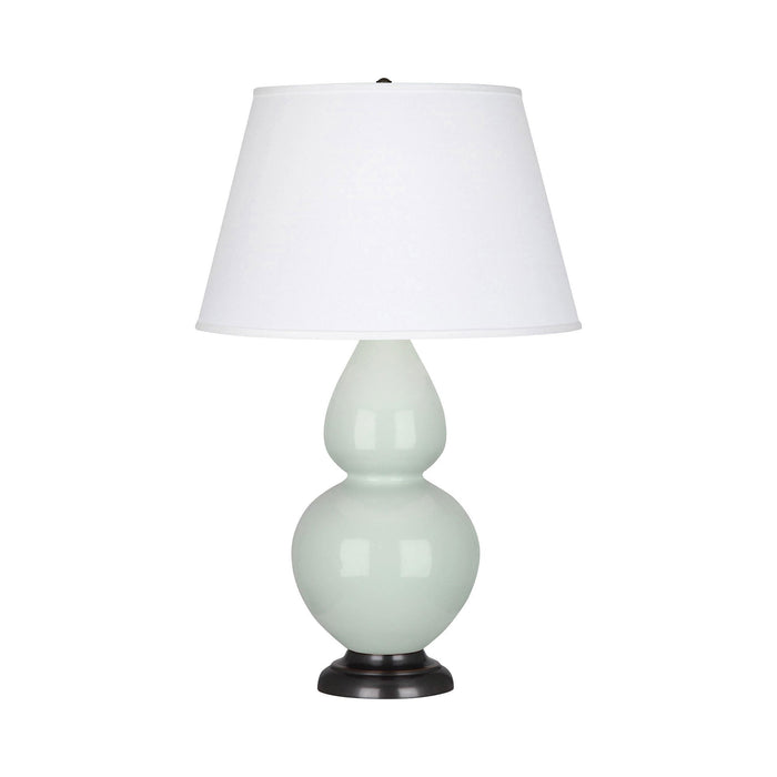 Double Gourd Large Accent Table Lamp with Bronze Base in Celadon/Fabric Hardback/Bronze.