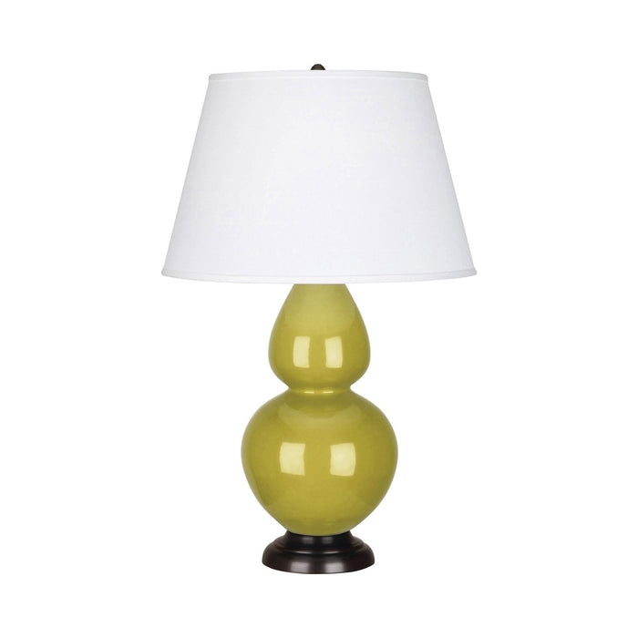 Double Gourd Large Accent Table Lamp with Bronze Base in Citron/Fabric Hardback/Bronze.
