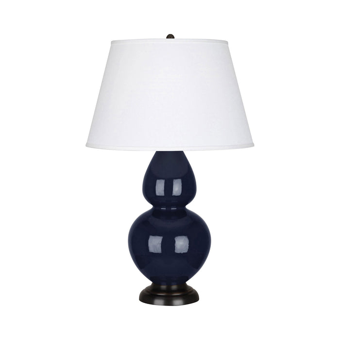 Double Gourd Large Accent Table Lamp with Bronze Base in Midnight Blue/Fabric Hardback/Bronze.