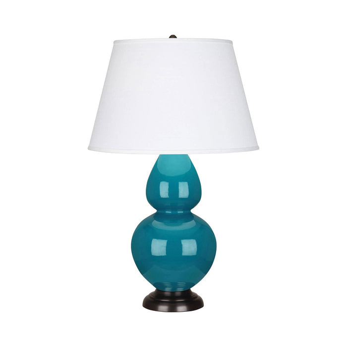 Double Gourd Large Accent Table Lamp with Bronze Base in Peacock/Fabric Hardback/Bronze.
