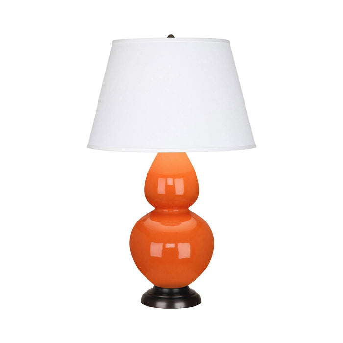 Double Gourd Large Accent Table Lamp with Bronze Base in Pumpkin/Fabric Hardback/Bronze.