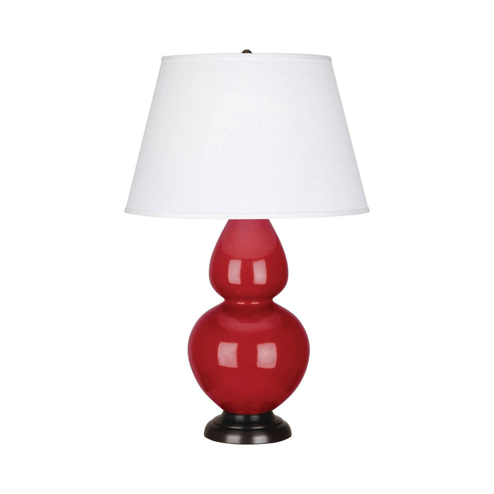 Double Gourd Large Accent Table Lamp with Bronze Base in Ruby Red/Fabric Hardback/Bronze.