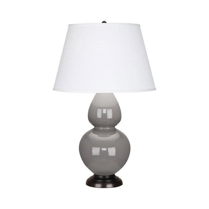 Double Gourd Large Accent Table Lamp with Bronze Base in Smoky Taupe/Fabric Hardback/Bronze.