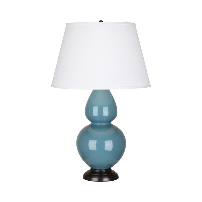 Double Gourd Large Accent Table Lamp with Bronze Base in Steel Blue/Fabric Hardback/Bronze.