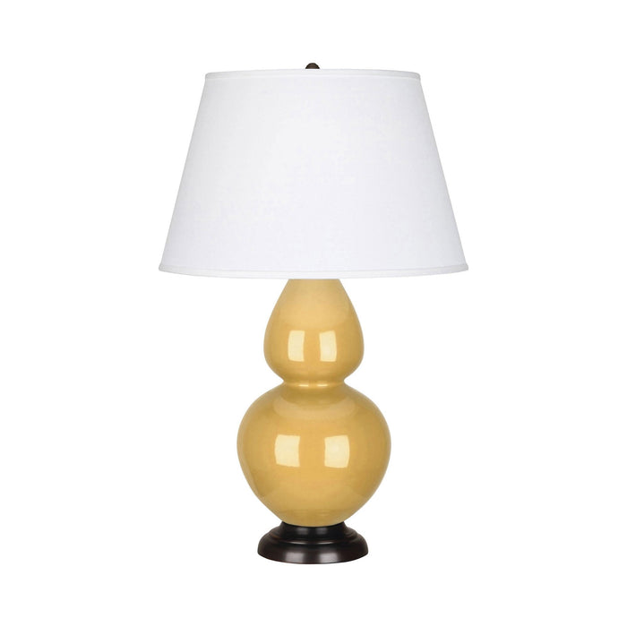 Double Gourd Large Accent Table Lamp with Bronze Base in Sunset Yellow/Fabric Hardback/Bronze.