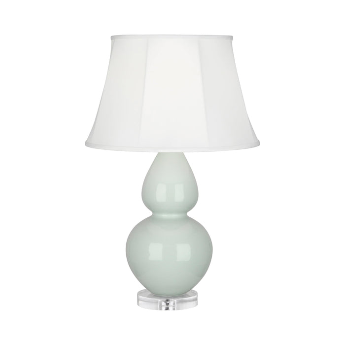 Double Gourd Large Accent Table Lamp with Lucite Base in Celadon/Silk Stretch.