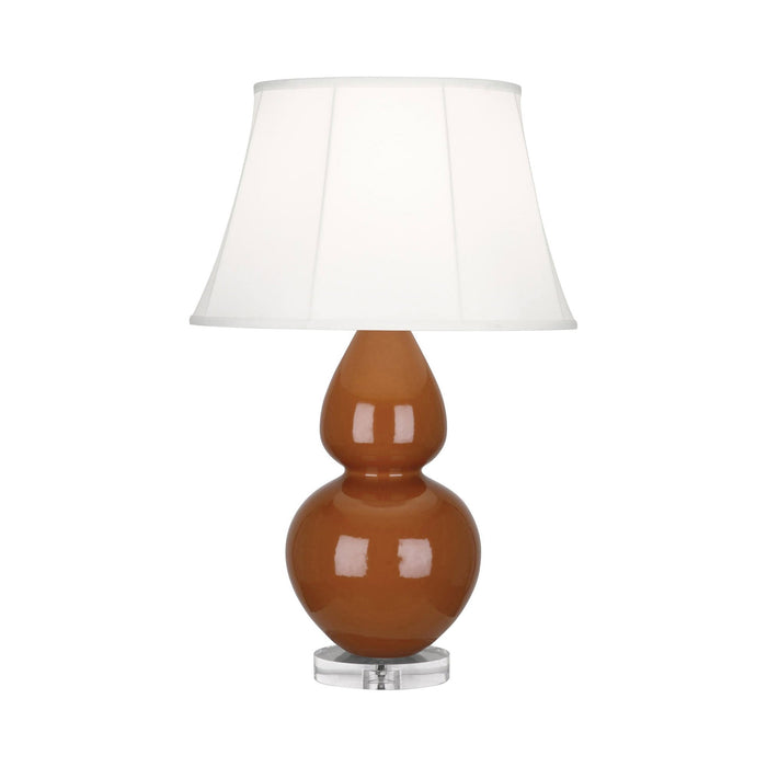 Double Gourd Large Accent Table Lamp with Lucite Base in Cinnamon/Silk Stretch.