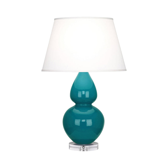 Double Gourd Large Accent Table Lamp with Lucite Base in Peacock/Fabric Hardback.
