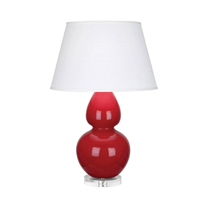 Double Gourd Large Accent Table Lamp with Lucite Base in Ruby Red/Fabric Hardback/Lucite.