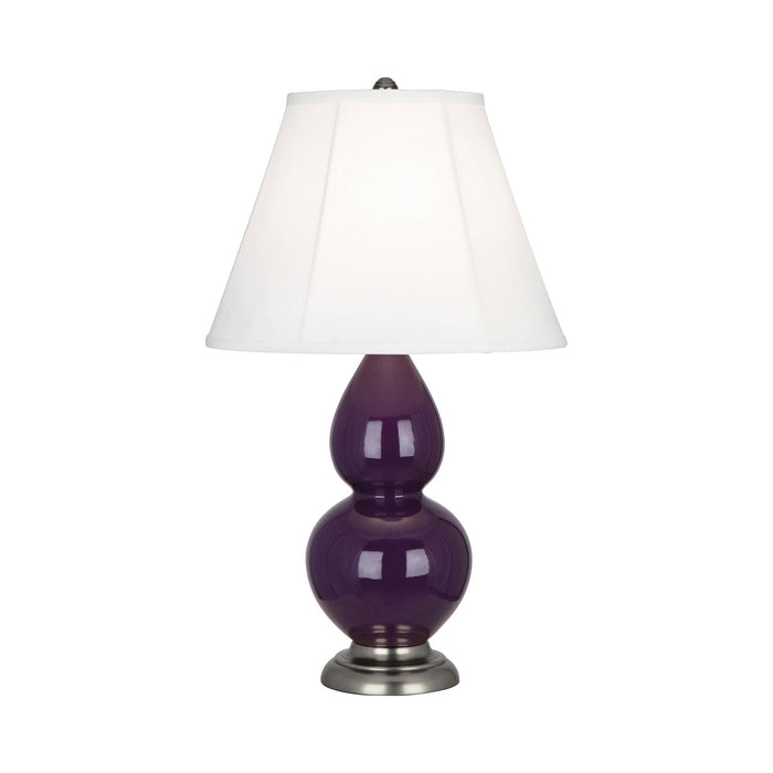 Double Gourd Small Accent Table Lamp with Antique Silver Base in Amethyst/Silk Stretch.