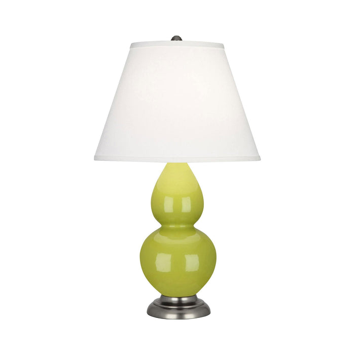 Double Gourd Small Accent Table Lamp in Apple/Fabric Hardback/Antique Silver.