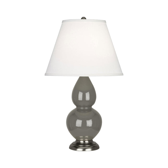 Double Gourd Small Accent Table Lamp in Ash/Fabric Hardback/Antique Silver.