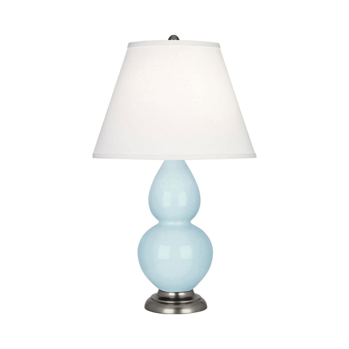Double Gourd Small Accent Table Lamp with Antique Silver Base in Baby Blue/Fabric Hardback.