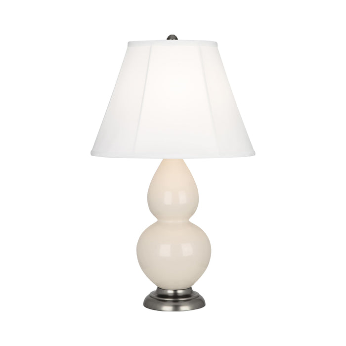 Double Gourd Small Accent Table Lamp in Bone/Silk Stretch/Antique Silver.