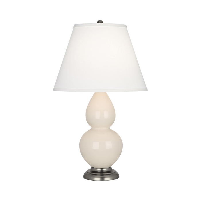 Double Gourd Small Accent Table Lamp with Antique Silver Base in Bone/Fabric Hardback.