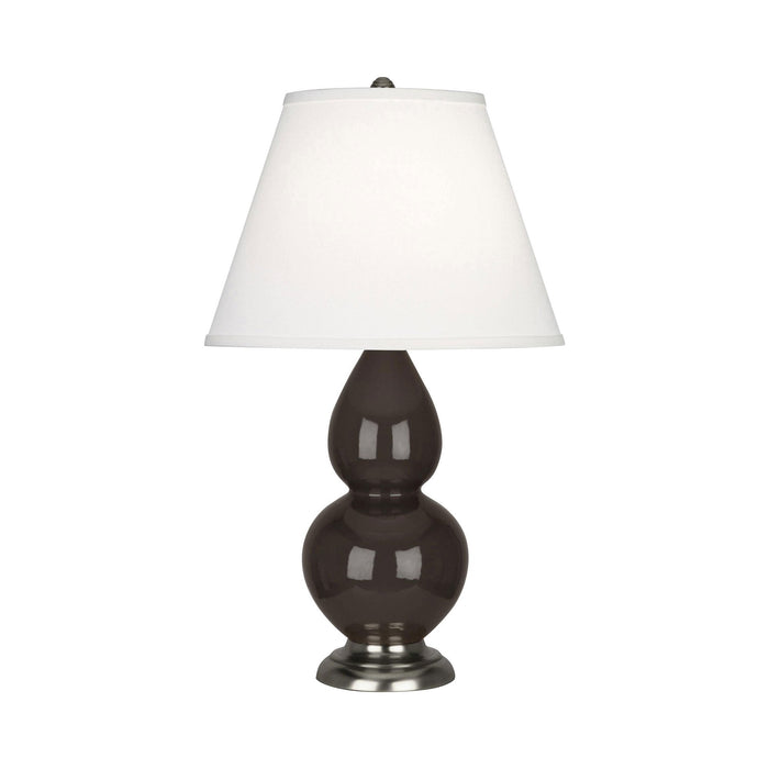 Double Gourd Small Accent Table Lamp with Antique Silver Base in Coffee/Fabric Hardback.
