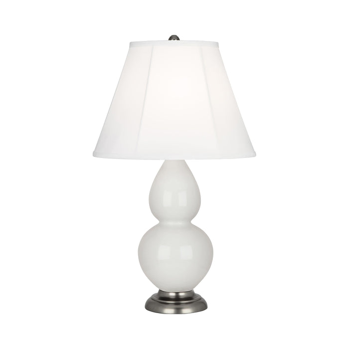Double Gourd Small Accent Table Lamp with Antique Silver Base in Lily/Silk Stretch.
