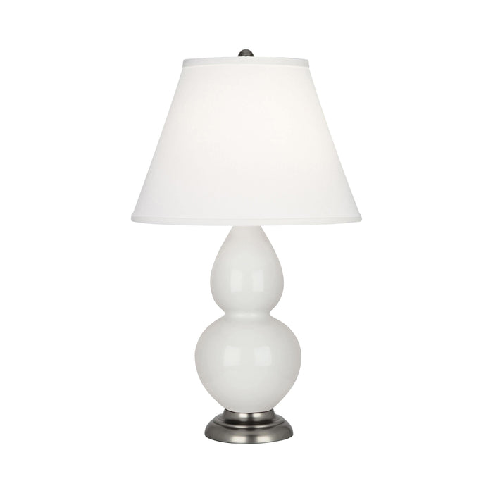 Double Gourd Small Accent Table Lamp in Lily/Fabric Hardback/Antique Silver.