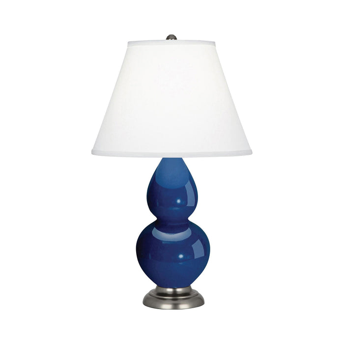 Double Gourd Small Accent Table Lamp with Antique Silver Base in Marine Blue/Fabric Hardback.