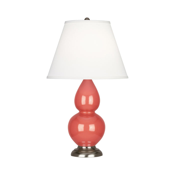Double Gourd Small Accent Table Lamp in Melon/Fabric Hardback/Antique Silver.