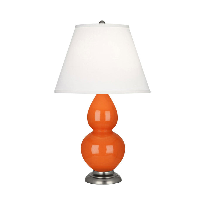 Double Gourd Small Accent Table Lamp in Pumpkin/Fabric Hardback/Antique Silver.