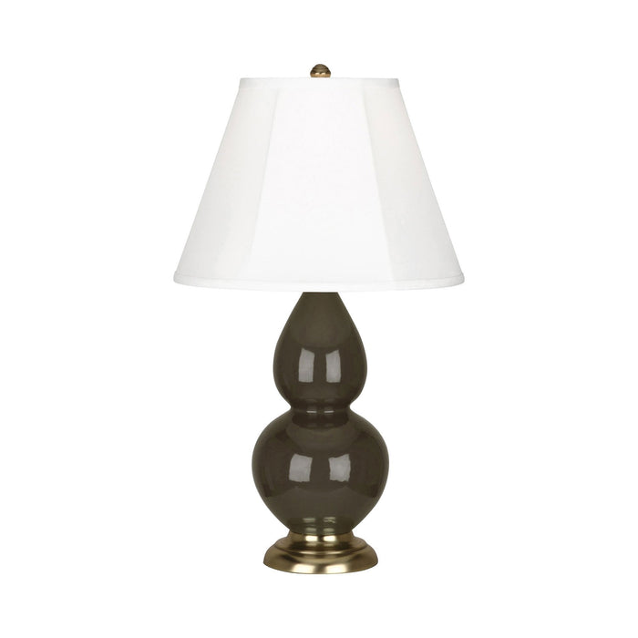 Double Gourd Small Accent Table Lamp in Brown Tea/Silk Stretch/Brass.