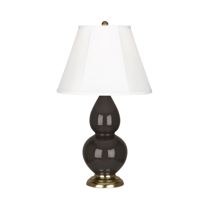 Double Gourd Small Accent Table Lamp in Coffee/Silk Stretch/Brass.