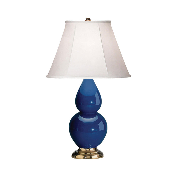 Double Gourd Small Accent Table Lamp in Marine Blue/Silk Stretch/Brass.