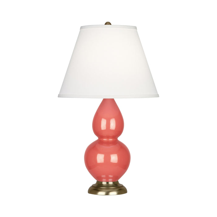 Double Gourd Small Accent Table Lamp in Melon/Fabric Hardback/Brass.