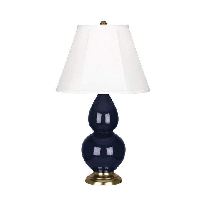 Double Gourd Small Accent Table Lamp in Midnight Blue/Silk Stretch/Brass.