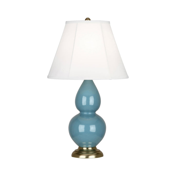 Double Gourd Small Accent Table Lamp in Steel Blue/Silk Stretch/Brass.