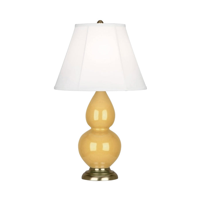 Double Gourd Small Accent Table Lamp in Sunset Yellow/Silk Stretch/Brass.